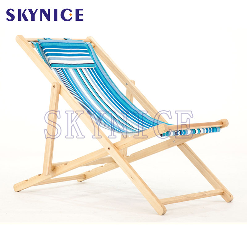 Chaise pliante inclinable en toile de plage en bois
