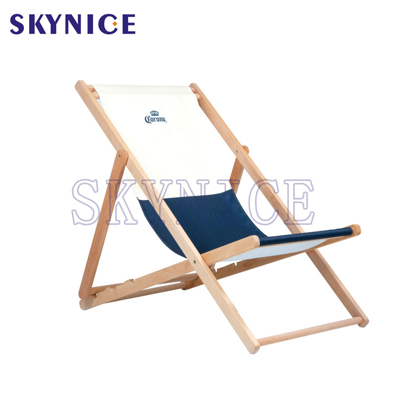 Chaise longue plage de toile en bois pliable en plein air